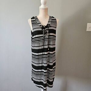 Dotti Black and White Ibiza Stripe Swim Coverup Tunic Dress Size Medium NWOT